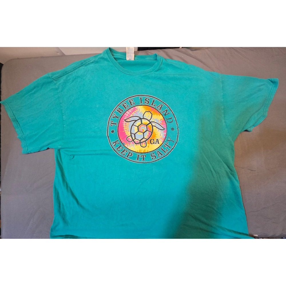 Delta Tybee Island Sea Turtle T-Shirt Women 2XL Teal Green Good Keep It Salty